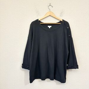 🪴J. Jill 3X Black Button-Shoulder Top
